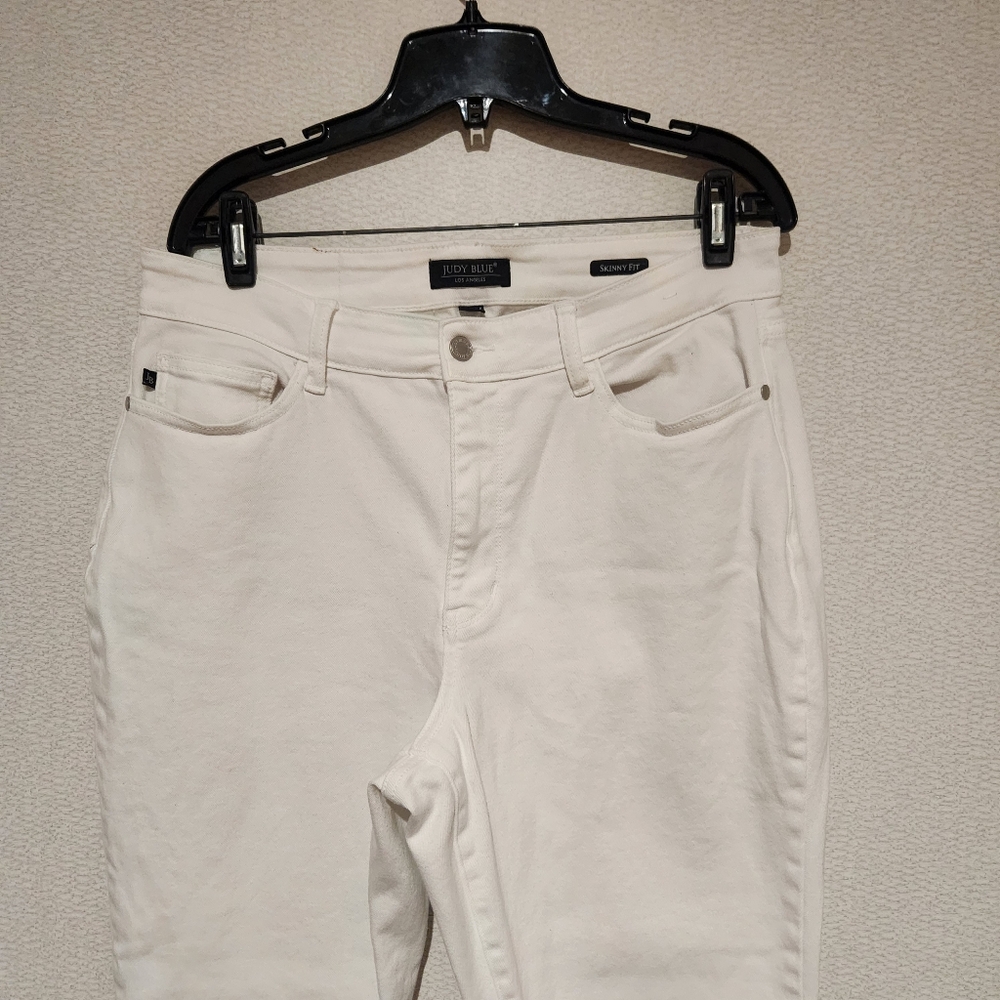 Judy Blue Skinny Fit White Jeans Raw Edge Hem High Rise 14W - Picture 2 of 6
